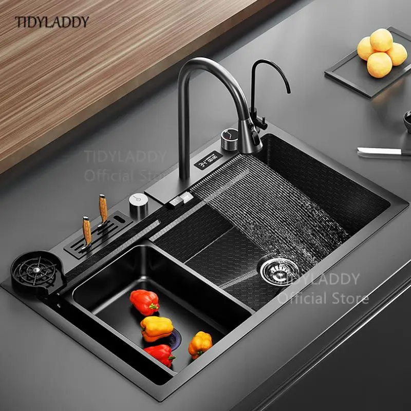 Imagem -03 - Digital Display Honeycomb Sink com Cachoeira Multifunções Aço Inoxidável 304 Acessórios de Cozinha