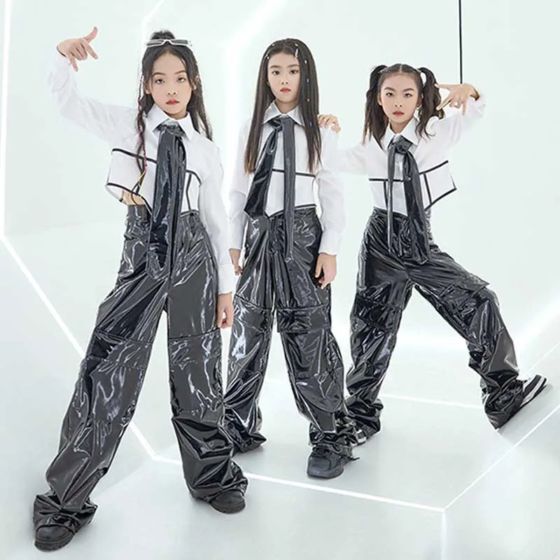 

Children Jazz Dance Stage Outfit Girls Hip Hop Performance Clothes Kids Street Dance Wear Cool Shirt Straight Pants Team Costume