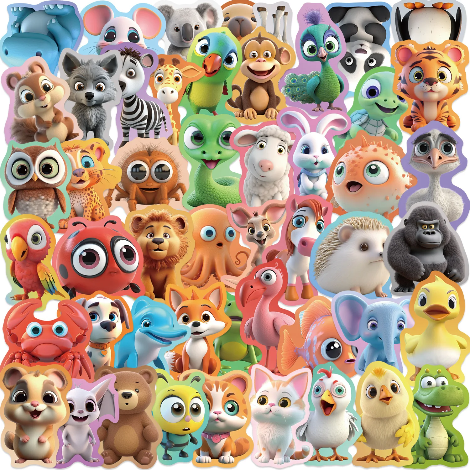 50-Pack Colorful Cartoon Animal Graffiti Stickers for DIY Decoration on Tablets Phones Guitars Notebooks Luggage Waterproof