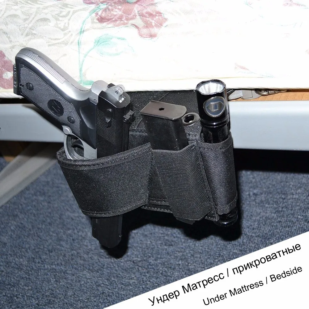 Tactical Concealed Car Seat Gun Holster,Under Mattress Hidden Handgun Case,Flashlight Holder,Magazine Pouch,Bed Side Orgainer