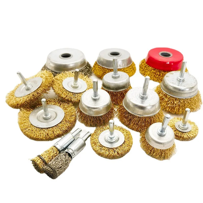 Brosse métallique en acier 50mm/60mm/75mm, roues plaquées laiton, perceuse, outils éloignés, élimination de la rouille du métal, brosse de