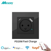 Melery Wi-Fi Tuya Smart Israel Wall Socket Power Plug Outlet USB Type-C PD20W Charge Port for iPhone Remote by Alexa Google Home