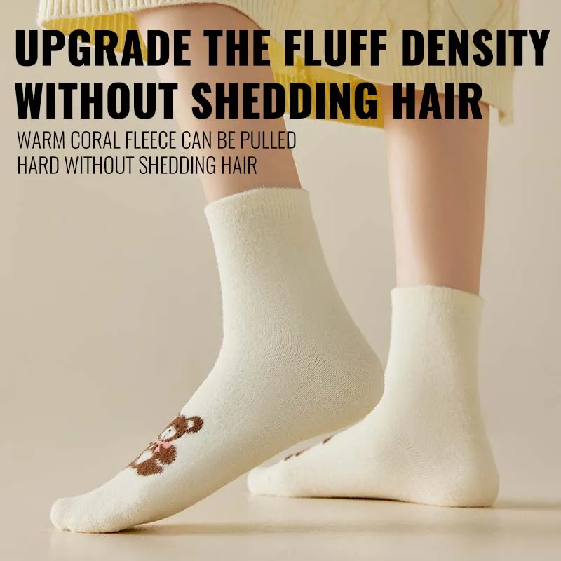 Miiow meias de lã coral de pelúcia mulheres dos desenhos animados bonito ursinho inverno aquecido grosso macio quente casa interior bootie meia pós-parto