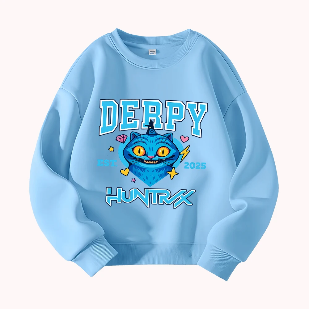 Derpy Huntrex Cat البلوز للنساء الرجال لطيف الكرتون الجرافيك كنزة قطيفة 2025 العصرية الشارع الشهير موضة عادية للجنسين