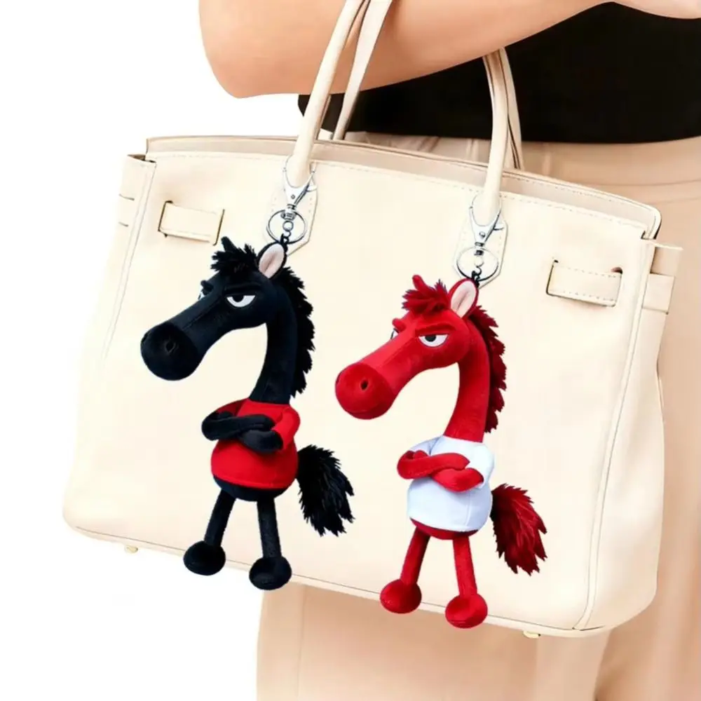 Kreativer Plüsch-Dunkelpferd-Schlüsselanhänger, niedliche Simulationspferdepuppe, weiche chinesische Tierkreis-Pony-Figur