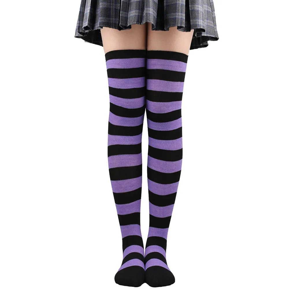 Overknee-Strümpfe für Damen, gestreift, für Damen und Mädchen, schwarz, weiß, rosa, lange Socken über dem Knie, Femboy Cosplay, Lolita, Harajuku, Y2k