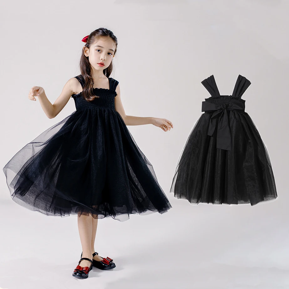 Toddler Girl New Birthday Tulle Dress Backless Bow Wedding Gown Kids Party Wear Princess  black Dress Baby Girl Bowknot Dresses