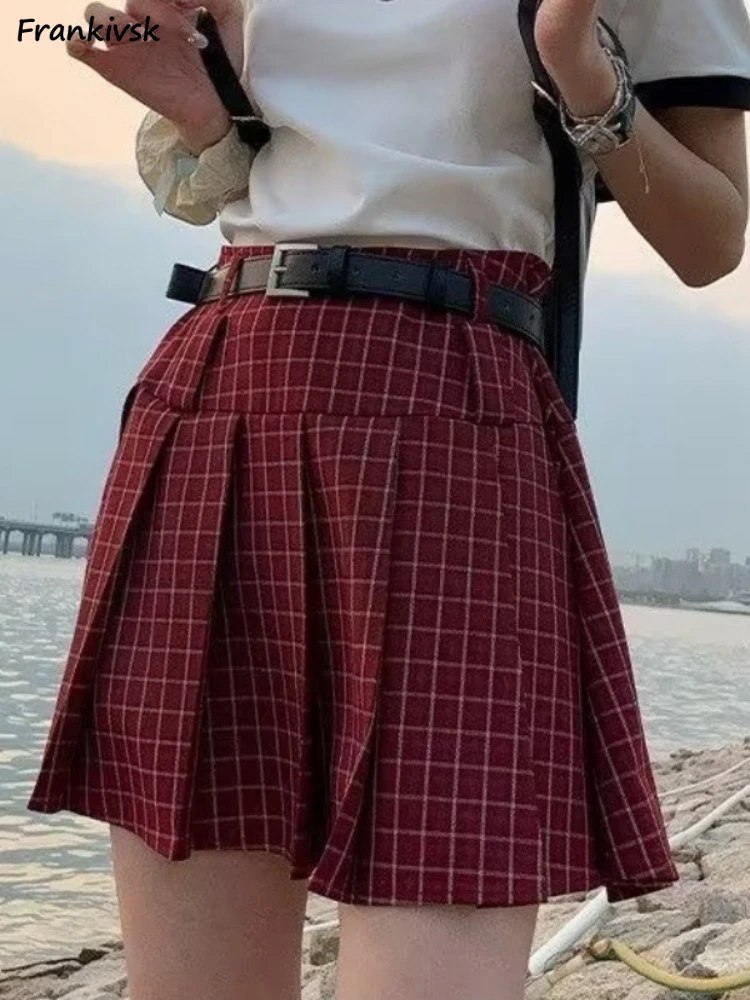 

Women Mini Skirts Plaid Schoolgirl British Style Streetwear Summer Breathable Retro Lovely Daily Simple All-match Stylish