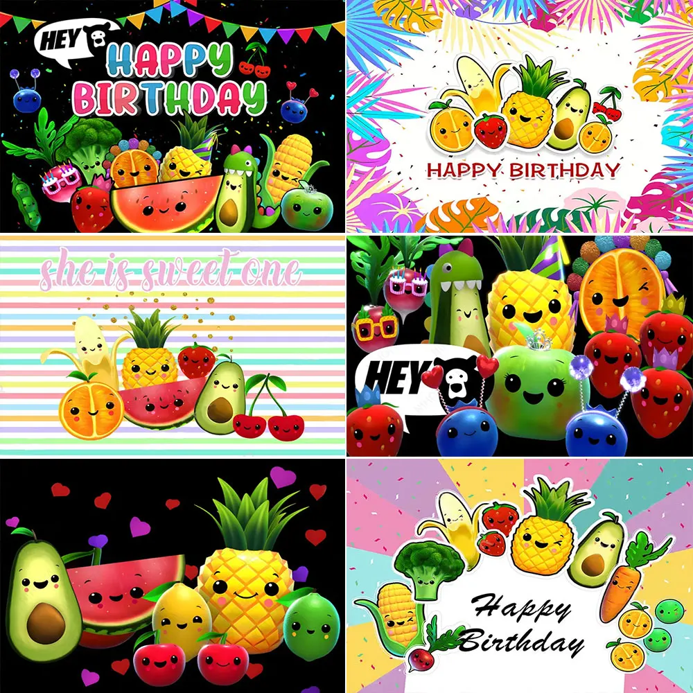 

Hey Bear Sensory Fruit Cartoon Theme Birthday Party Background Custom Decorate Banner Kids Gift Baby Shower Photography Props