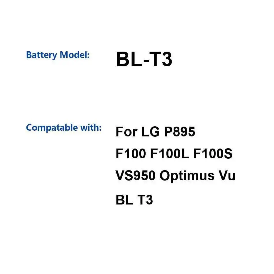 

BL-T3 Reliable Power For LG Optimus VU P895 F100 F100L F100S VS950 Lightweight 2000Mah Mobile Phone Battery
