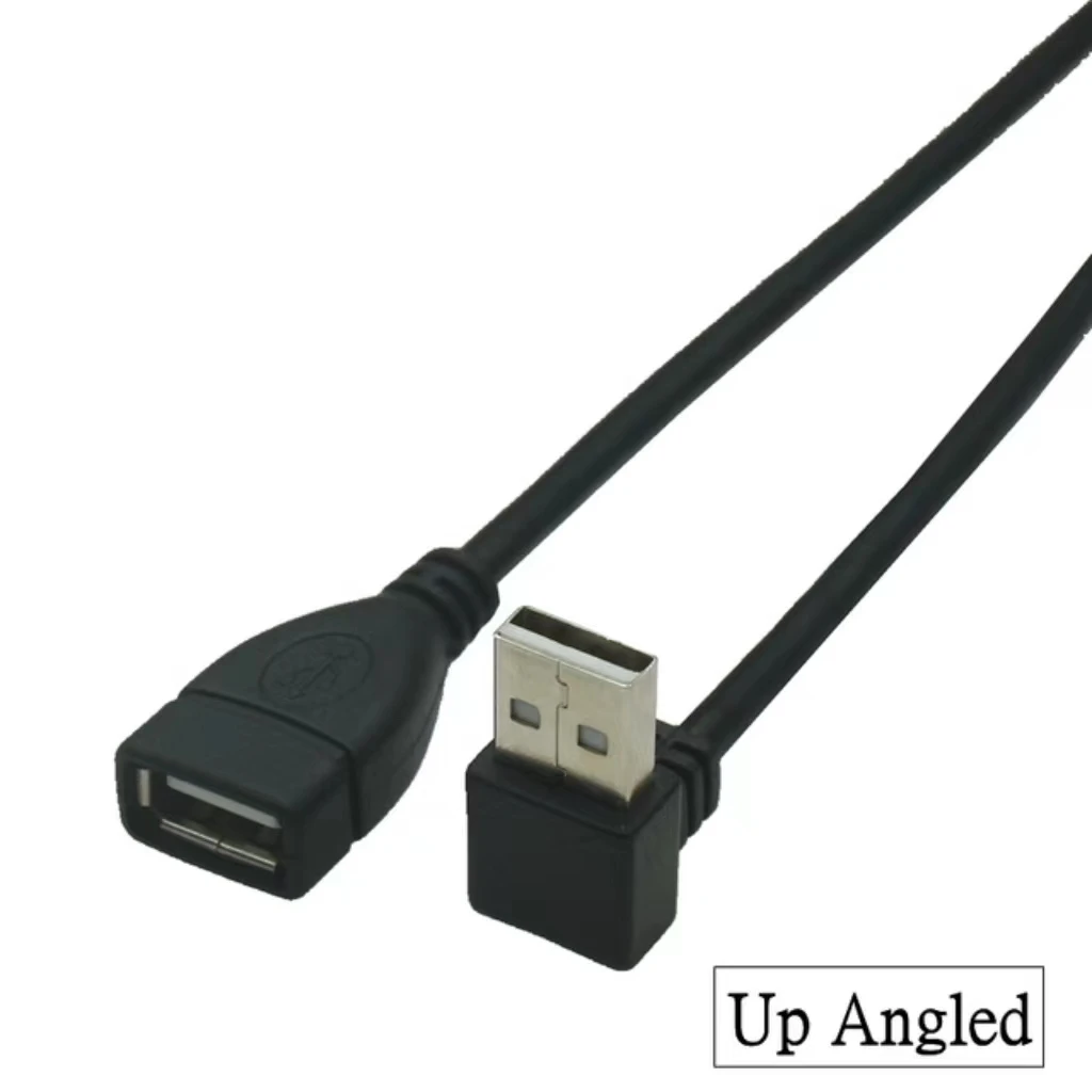 USB 2.0 A 수-암 90 도 각도 연장대 케이블, USB2.0 수-암 오른쪽, 왼쪽, 아래, 위 검정색 케이블, 25cm, 50cm, 100cm