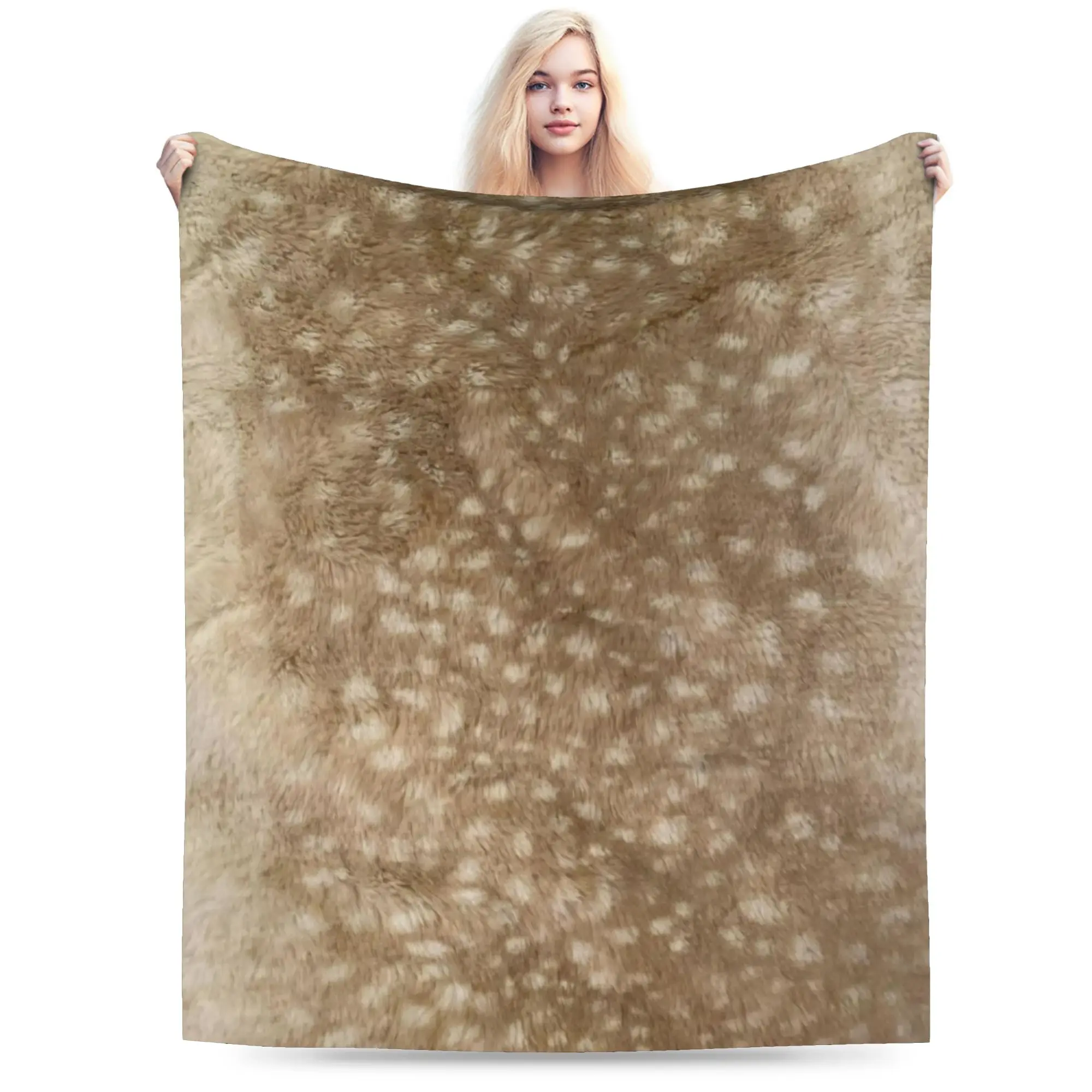 Comfortable Brown Base Light Antelope Spot Blanket Merch Sofa Decorative  Throws And Blankets Lightweight Coral Fleece Plush