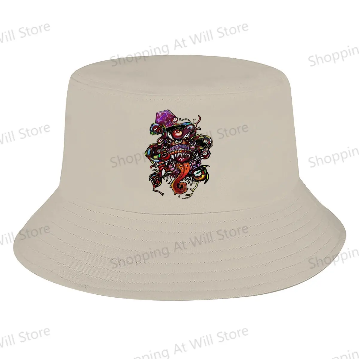 DND Game Beholder and Dices Unisex bob Bucket Hats Men And Women Beach Hat Creative Gift