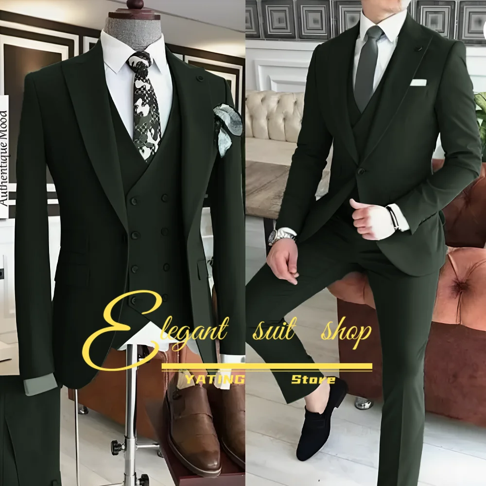 

Мужской костюм из трех предметов, элегантный облегающий комплект, смокинг, свадебный пиджак, жилет и брюки, свадебные официальные костюмы для мужчин