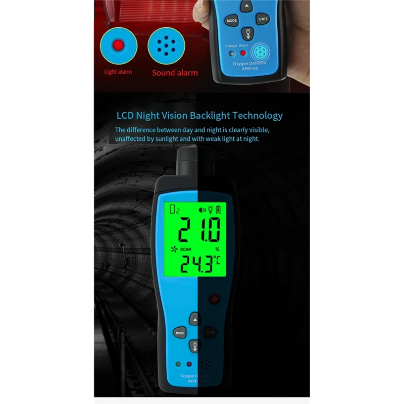 Rilevatore di gas ELECT-O2 Display LCD ricaricabile Rilevatore di ossigeno AR8100 SENSORE intelligente Monitor di ossigeno Misuratore di gas O2