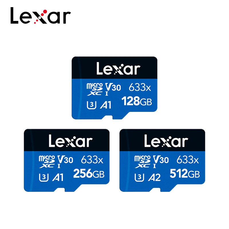 Lexar 633X 플래시 메모리 카드, 고속 U3 A2 C10 마이크로 SD 카드, 32GB 64GB 128GB 256GB 512GB TF 카드, 어댑터 포함, 100 MB/s