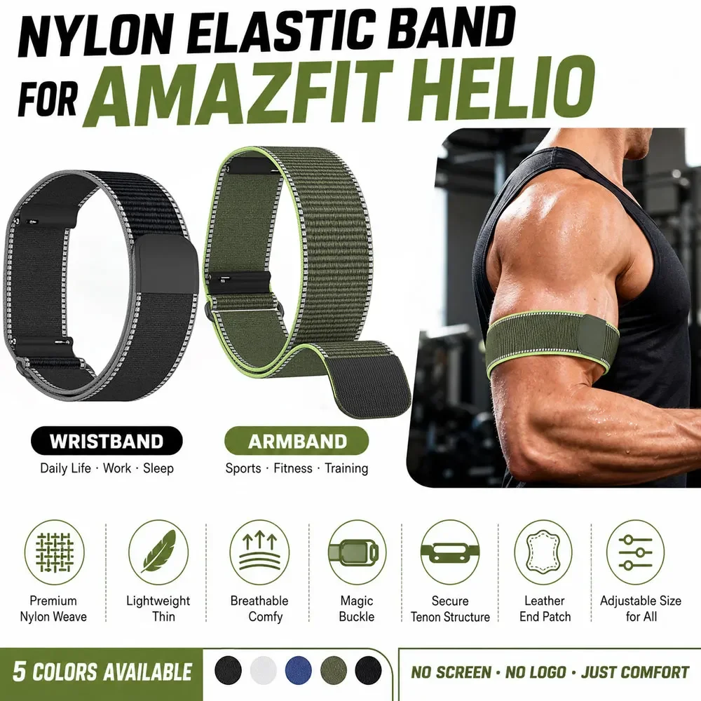 Magic Buckle Nylon Sport Strap for Amazfit Helio Wristband Armband Soft Wear‑Resistant Replacement Strap for Amazfit Helio Band