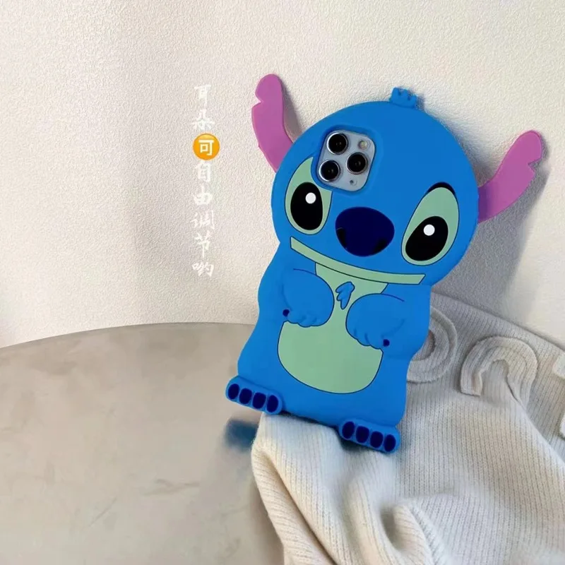 Cute 3D Cartoon Stitch Phone Case for iPhone 15 11 14 13 12 11 Kawaii Cartoon Anti-drop Shockproof Silicon Soft Cover