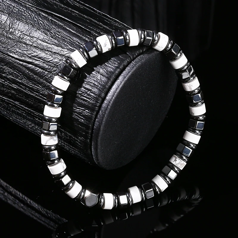6mm Natural Hematite Stone Spacer Bead Bracelets Women Men Reiki Healing Yoga Meditation Elastic Bracelet Fashion Jewelry Gift