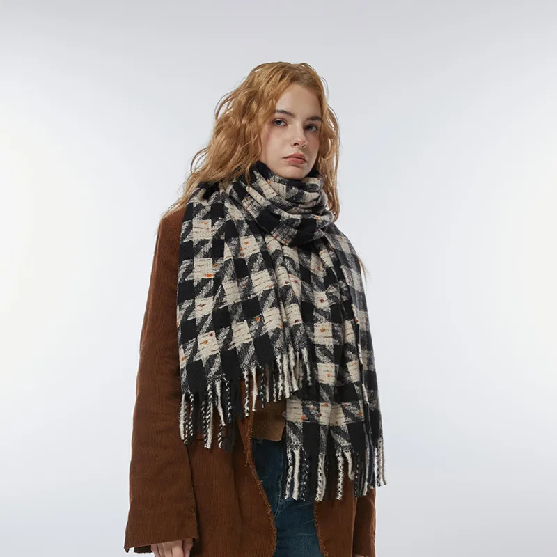 2023WinterNew Colorful Dot Windmill Plaid Soft Glutinous ImitationCashmere Women's ScarfOverlaid with Thickened Warm TasselShawl