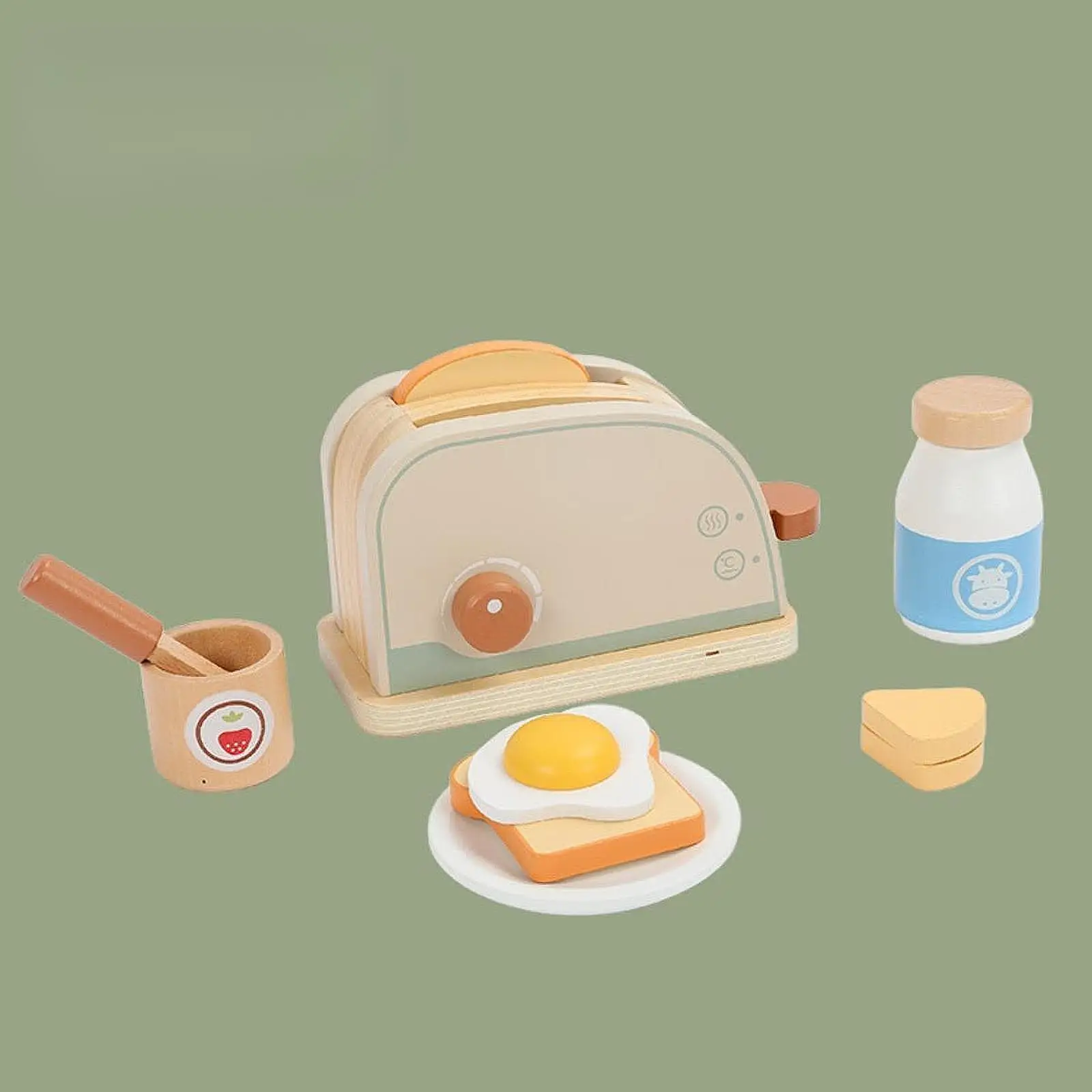 Wooden Toaster Set Play Kitchen Accessory for Girls Boys Children Gifts