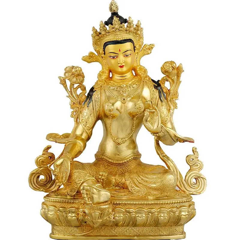 Tibetan Green Tara Pure Copper Gilt Buddha Statue One Foot 31cm Buddhist Hall Supplies Dedicated to Gods Seiko Edition Factory W