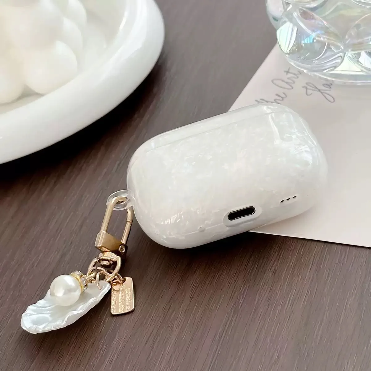 Pearl Shell Soft Case with Keychain for AirPods Pro and 2 Airpods 4/3/2 Wireless Earphone Accessories Headphone Box Cover