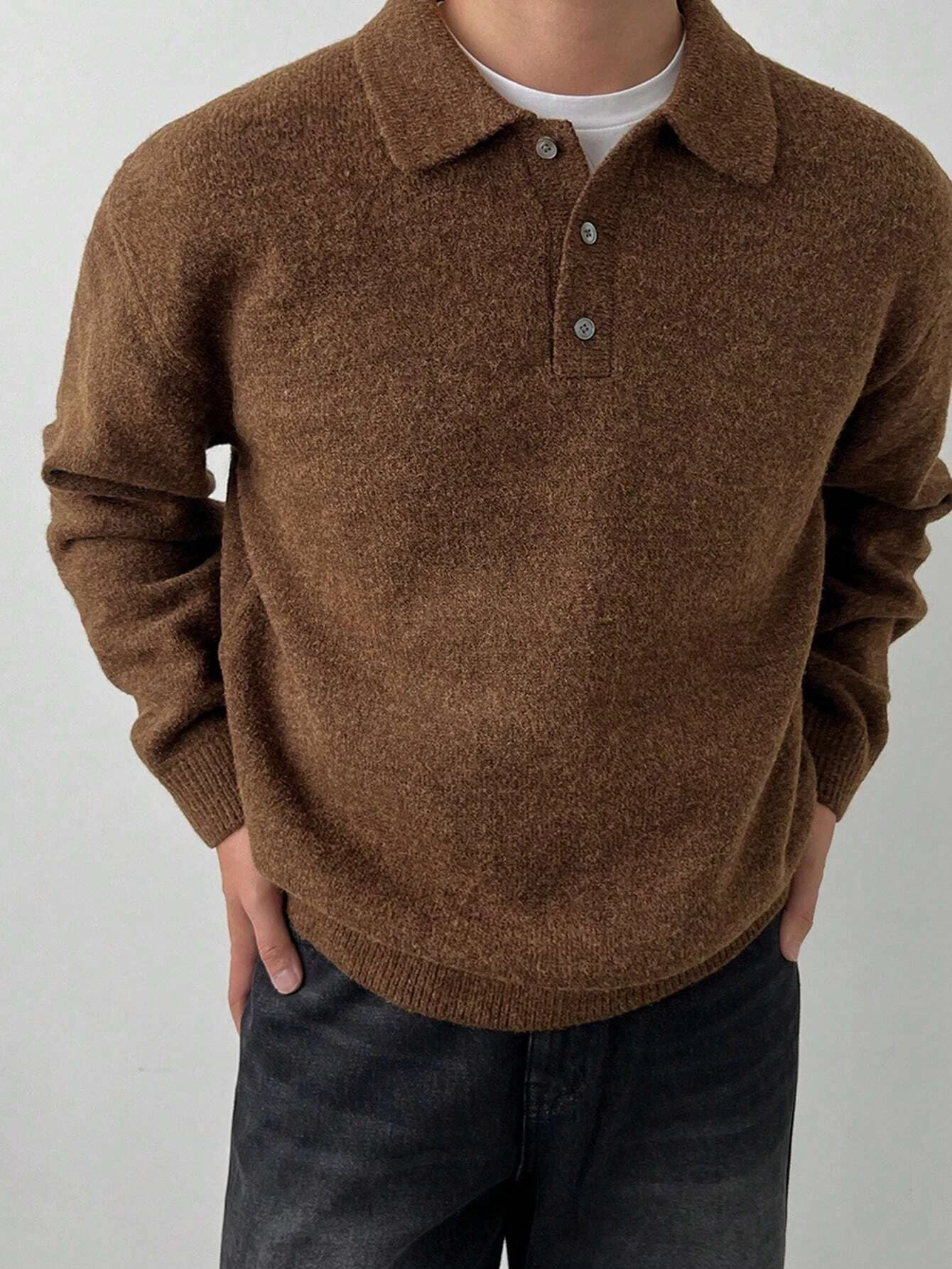 Fall Winter Men's Old Money Style Loungewear, LVLAEA Solid Color Lapel Button-Up, Loose Warm Long Sleeve Pullover Shirt