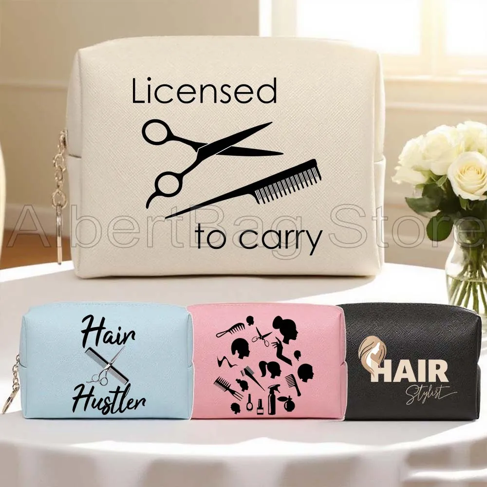 

Beauty Salon Hairstylist Hairdresser Haircutter Coiffeur Gifts PU Travel Cosmetic Bags Waterproof Toiletry Organizer Storage Bag