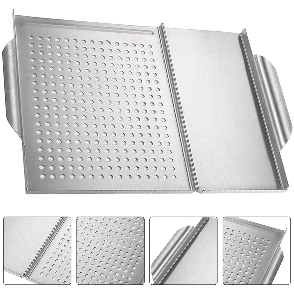

Stainless Steel Square Grill Plate 2-in-1 Non-Stick Hollow Design for Fish Chicken Vegetables Griddle for Gas Grill Outdoor
