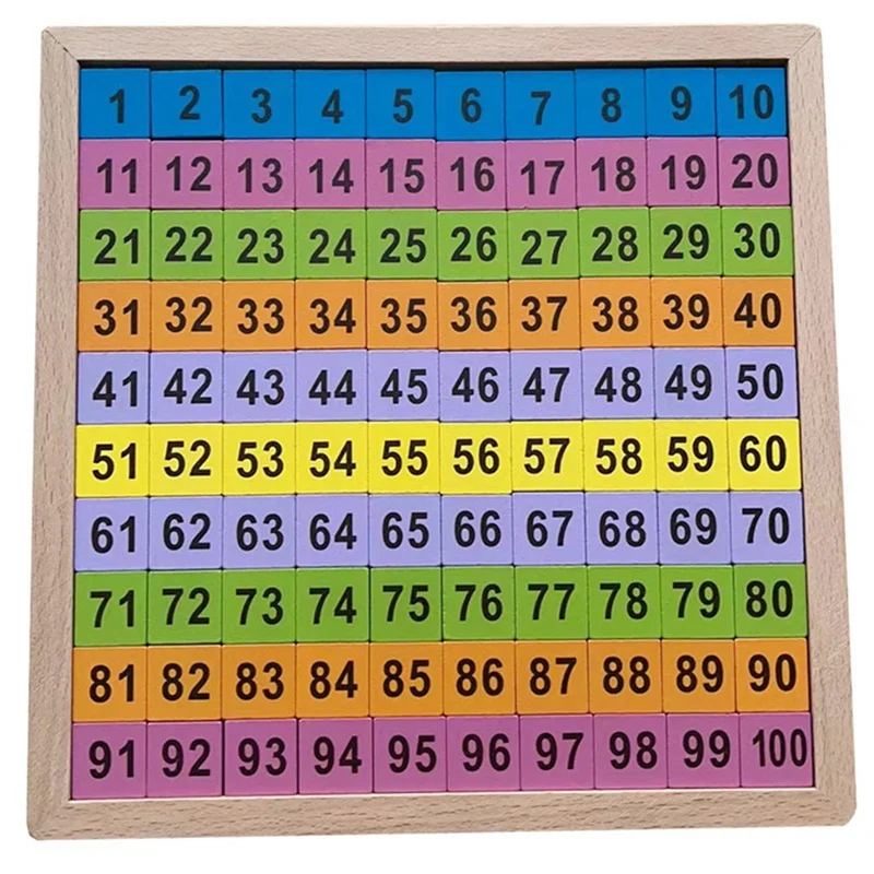 Alat pengajaran matematika 1-100 papan berkelanjutan Digital papan kisi seratus kayu Puzzle pendidikan dini anak-anak