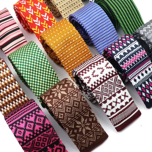 Corbata de punto Floral para hombre, corbata colorida, corbata estampada a rayas, estrecha, delgada, tejida, Lisa