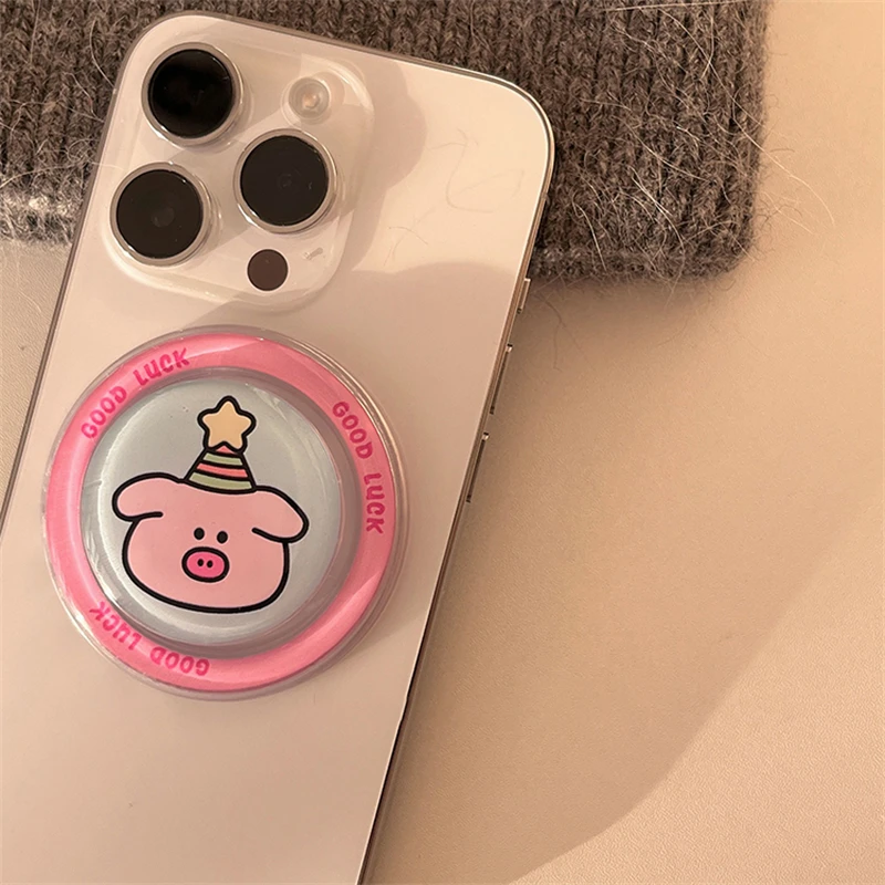 Korean Cute Cartoon For Magsafe Magnetic Phone Griptok Grip Tok Stand For iPhone 15 Foldable Wireless Charging Case Holder Ring