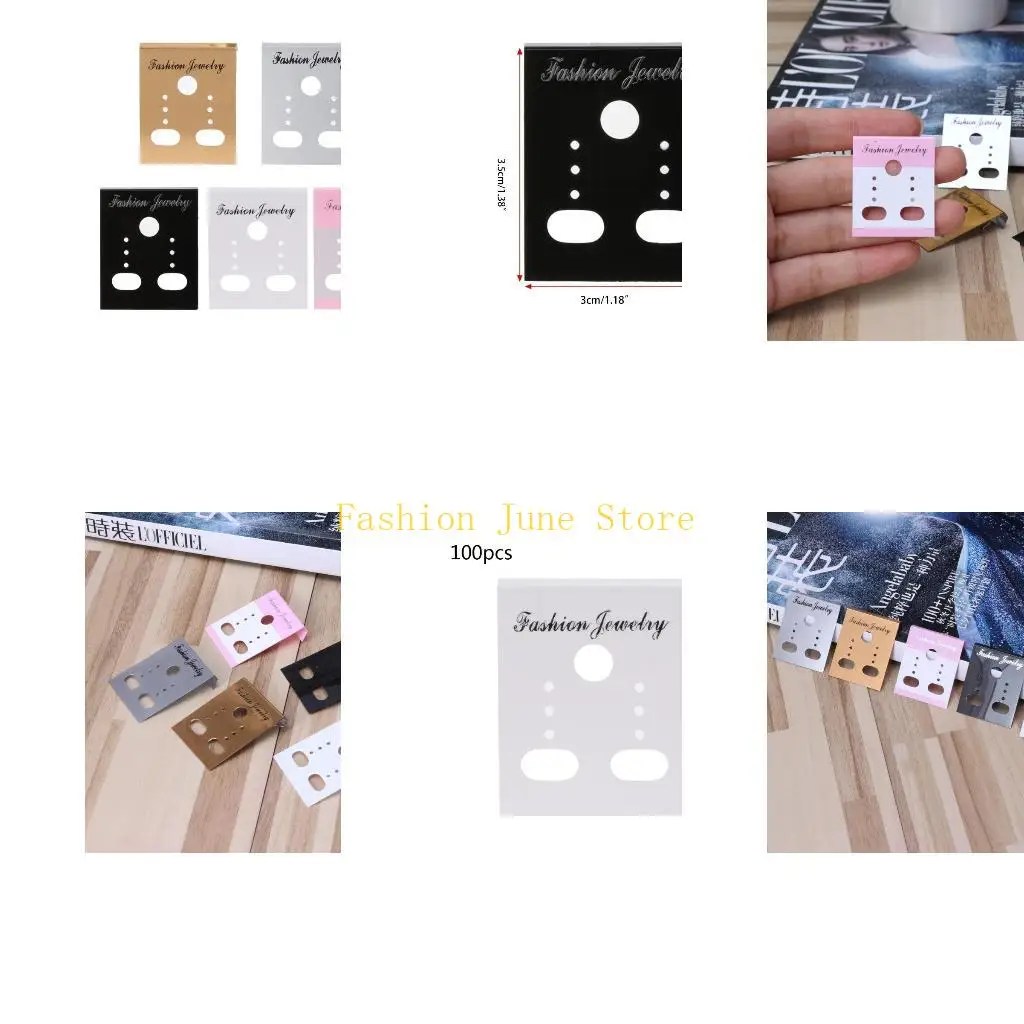 

N5KA 100 Set Earring Card Holder Blank Kraft Paper Tags for DIY Ear Studs Necklace Display White/Black/Silver/Gold and Black