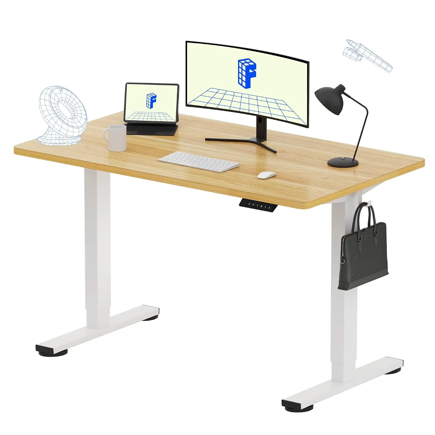 Electric Standing Desk Adjustable 4 Memory Presets 176 LBS Stable Quiet Home Office 48x24 Maple White, Customized
