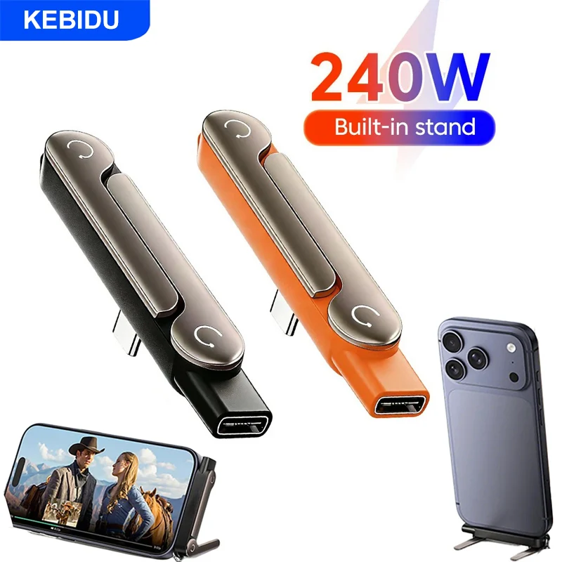 Adaptador de Carregamento de Mesa KEBIDU 240W Tipo C com Suporte Dobrável USB C para USB C para Carregamento Rápido de Celular