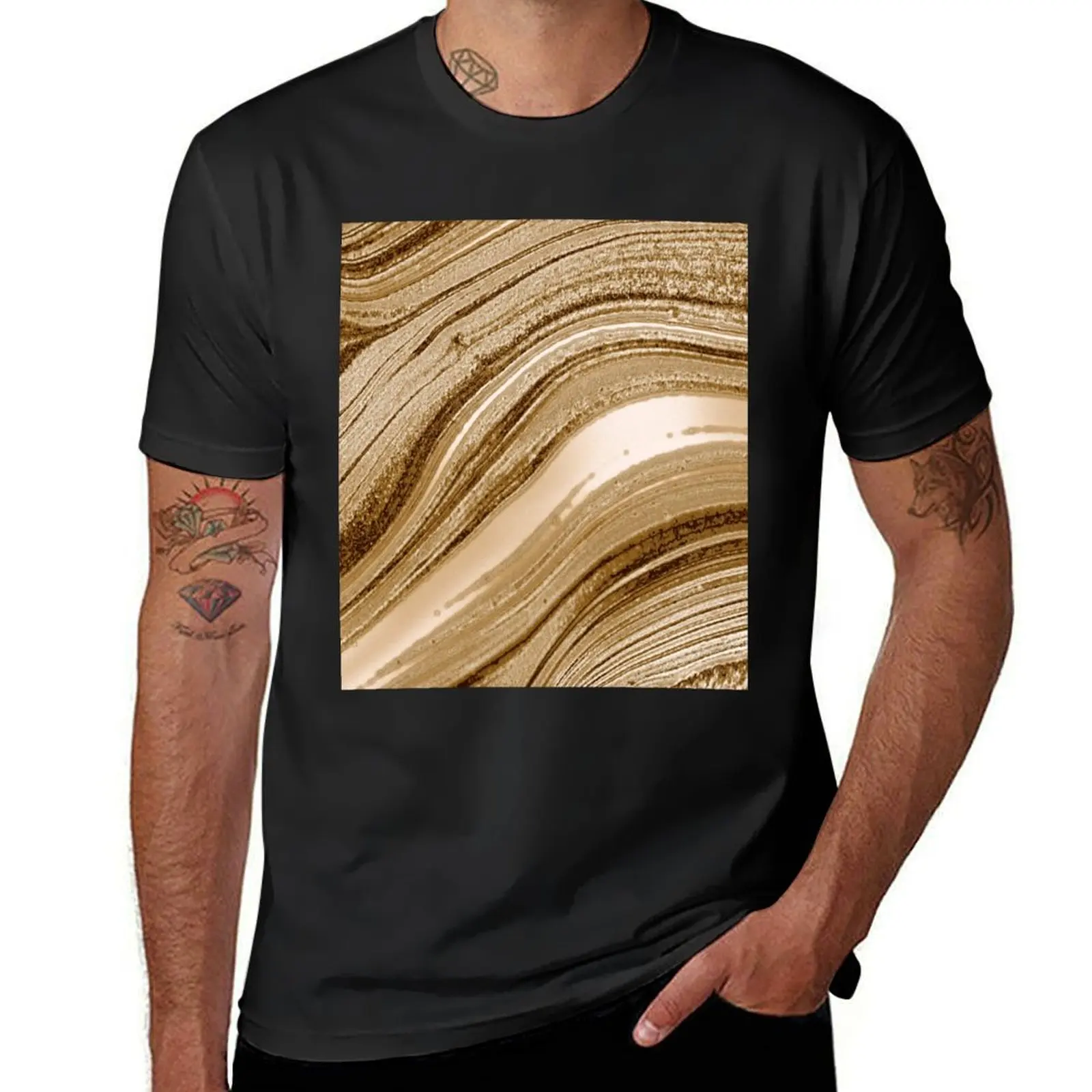 Gold Liquid Marble, Fluid Painting T-Shirt summer tops sublime men clothings