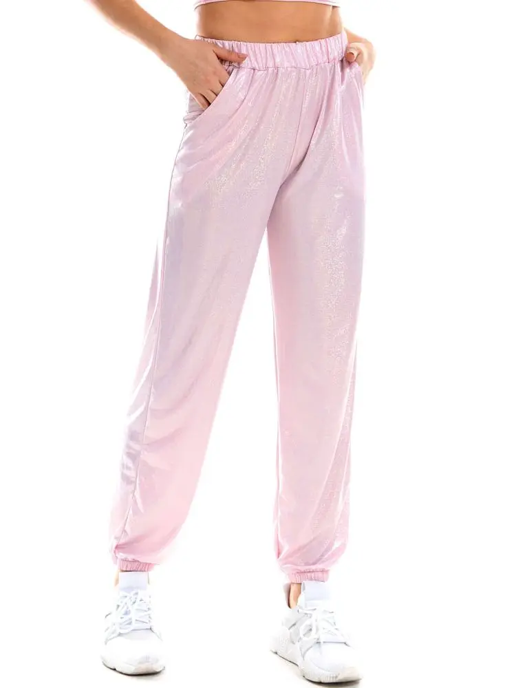 MSemis Mädchen Metallic Tanzhose – Hochglanz, Hohe Taille, Hip Hop, Karneval, Größen 110–176