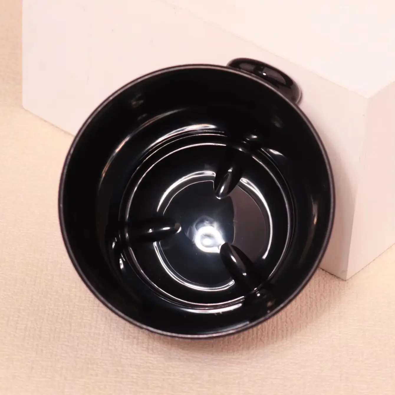 Black large capacity shaving soap bowl, plastic with handle, foam cup for men's beard cleaning, Special for real hair wigs