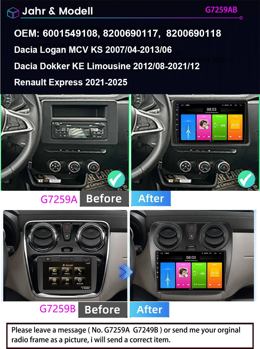 Android 9”car radio with wireless Bluetooth Carpaly GPS Navigation +HD camera for Renault Express Kasten/Dacia Logan/Dokker KE