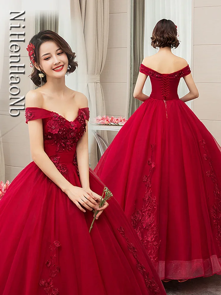 Vestidos de quinceañera rojos, vestido de fiesta de graduación de lujo, vestido de baile sin hombros, 16 colores, talla grande