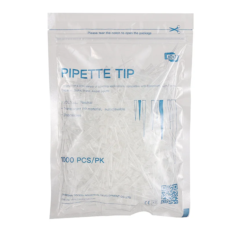 Pipeta desechable de 1000 piezas, puntas de pipeta líquida de laboratorio, puntas de pipeta de plástico para puntas de pipeta de prueba microbiológica, 10UL