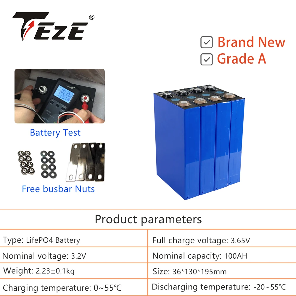 Batteria Lifepo4 nuova 3.2V 100Ah nuovissima batteria ricaricabile al litio lron fosfato 12V 24V per sistema solare RV esente da tasse