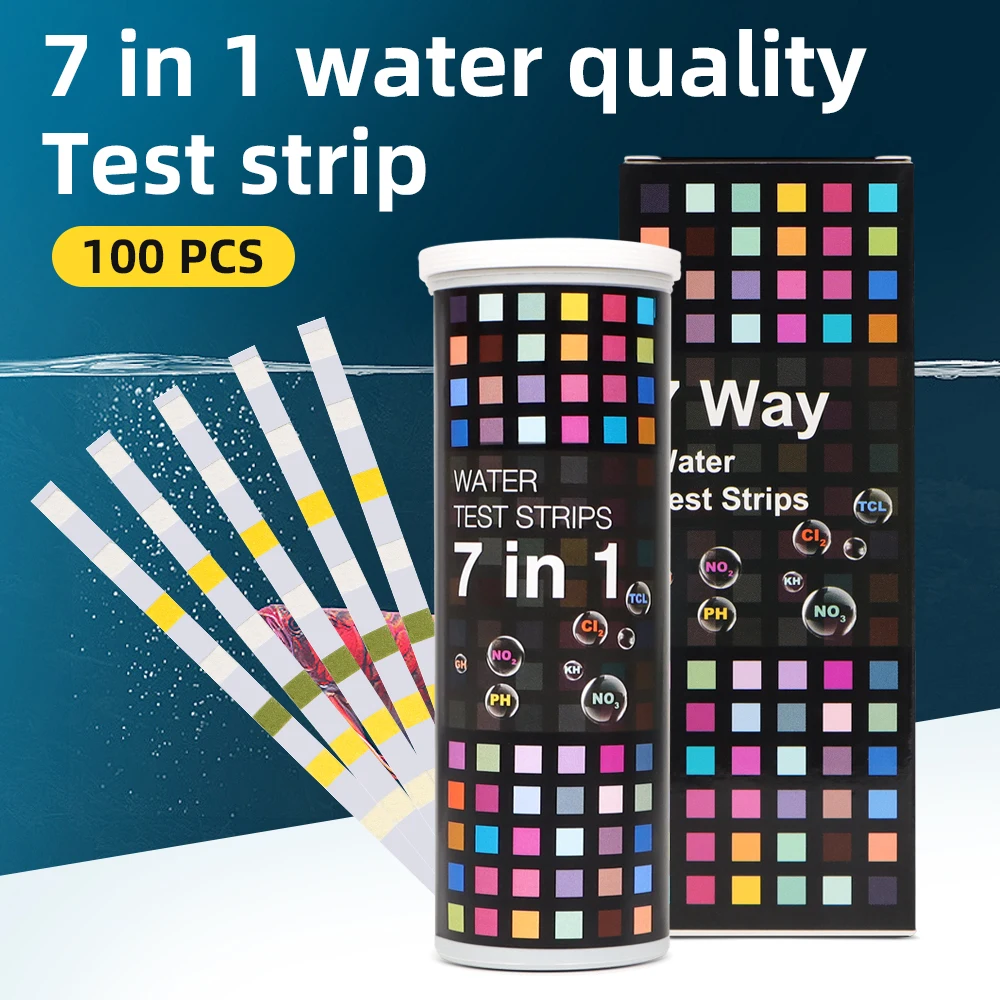 100pcs 7 in 1 Swimming Pool PH Test Paper Multipurpose Chlorine/PH/Hardness Test Strips Fish Tanks Well Water Tester Paper