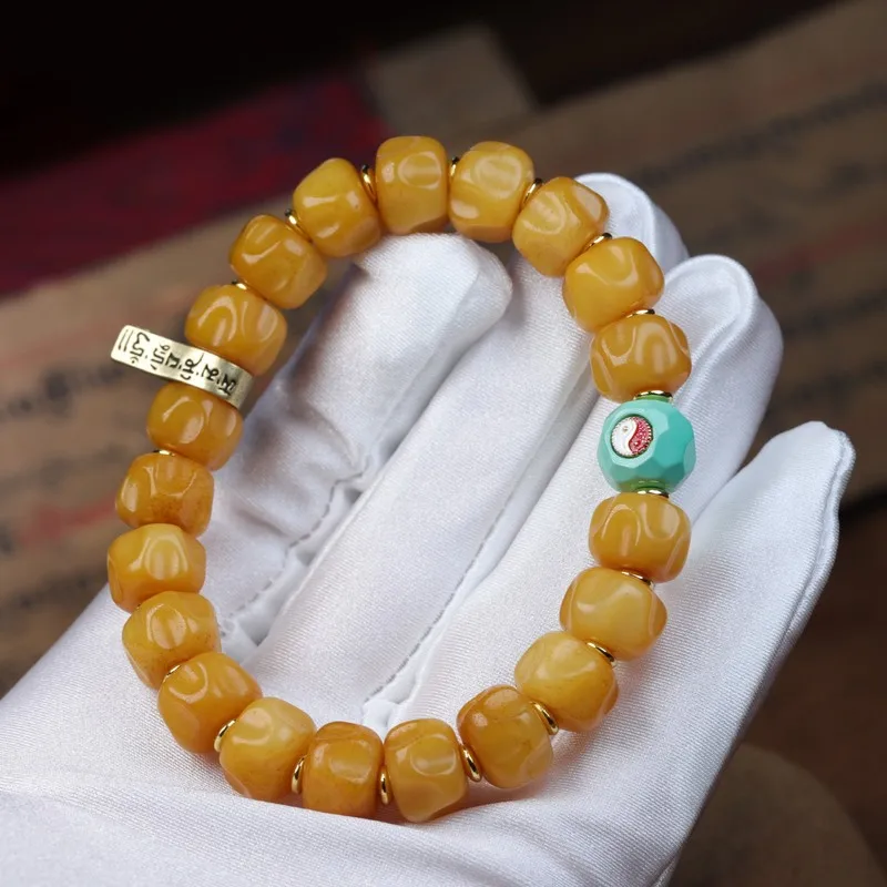, Chicken Oil Yellow Old Yak , Tibetan Style Cow Bone Handheld Bracelet