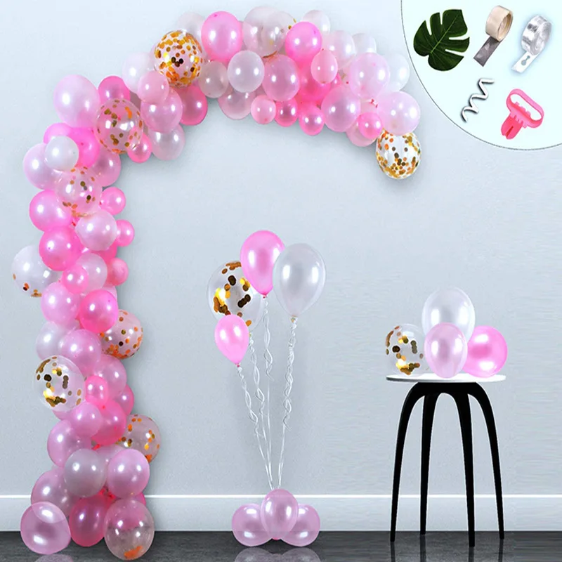 Pink monstera leaf balloon chain set Hot sale birthday wedding party supplies factory direct sales