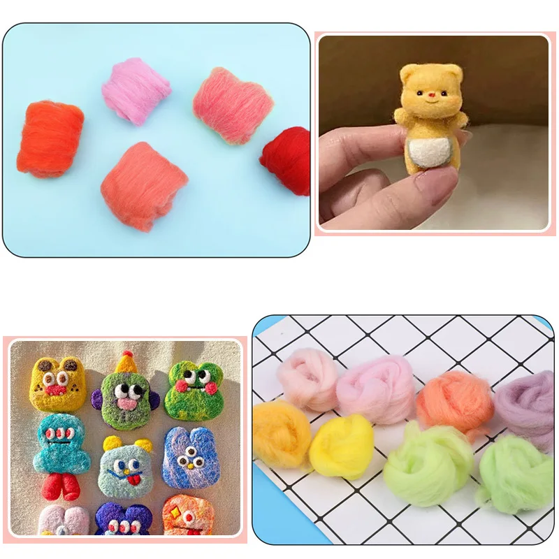 Zxiixz 100 جرام صوف مصبوغ ناعم ألياف صوف متجول لتقوم بها بنفسك إبرة التلبيد دمية التطريز الغزل مواد الخياطة أحمر أخضر أصفر