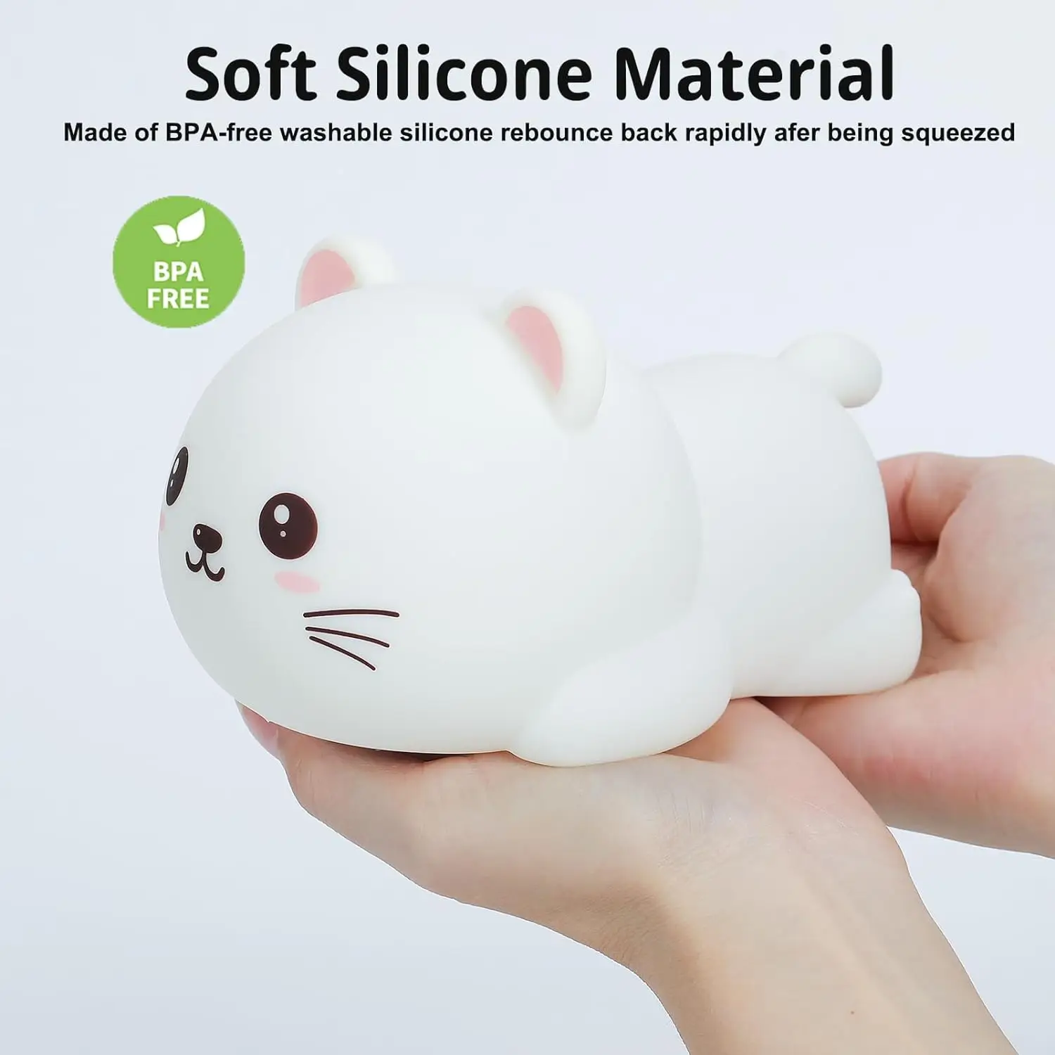 Led Cute Cat Silicone Night Light 8 Colors Usb Bedroom Bedside Lamp With Remote Timing Kids Gift Baby\'s Room Animal Nightlights