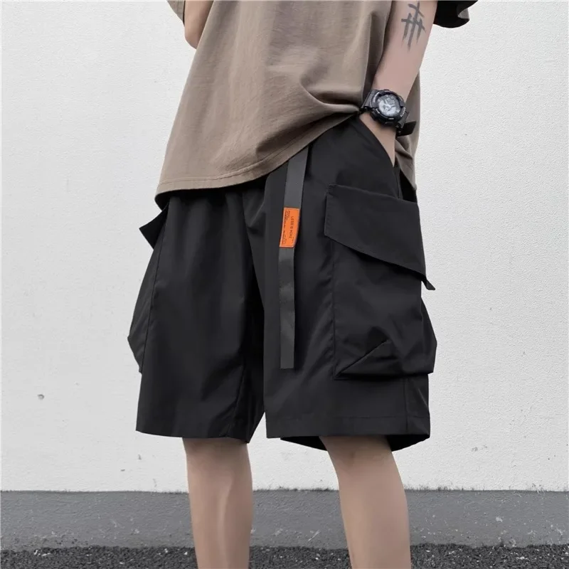 

Men's Summer Work Shorts Black Pants for Man Man's Colthing Loose Fitting Casual Quick-drying Thin Trouser Solid Large Pockets
