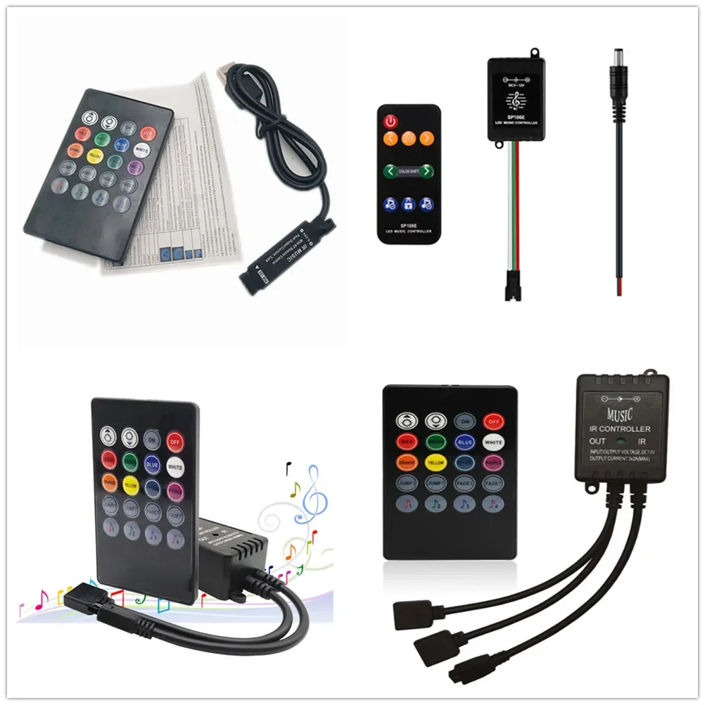 USB 20 Music Keys IR Controller Black Remote Sound Sensor For RGB LED Strip High Quality 5-24V